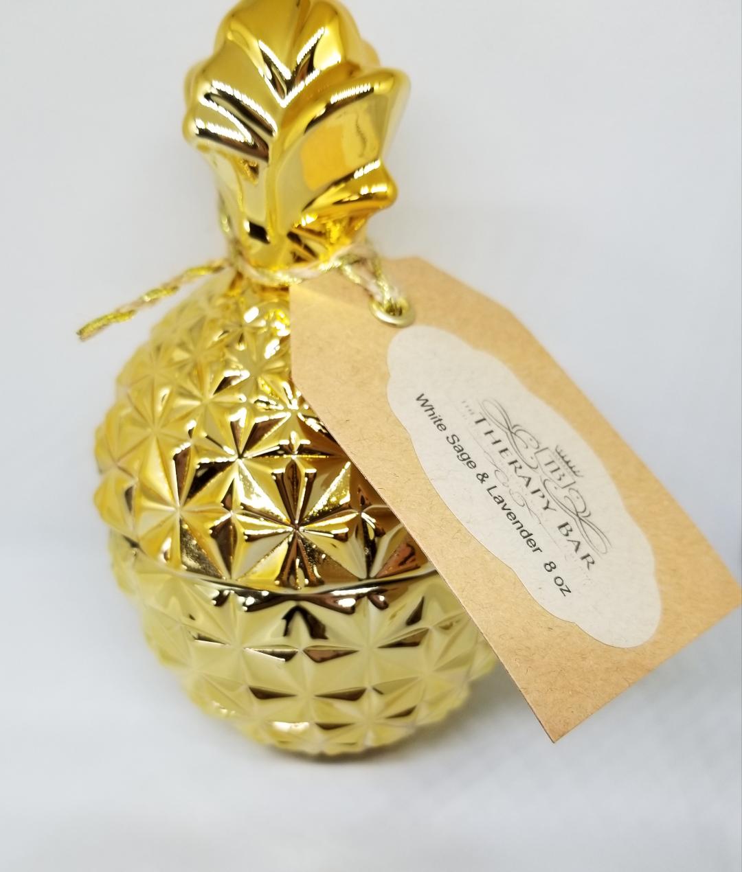 Pineapple Candle Jar: White Sage & Lavender 8 oz
